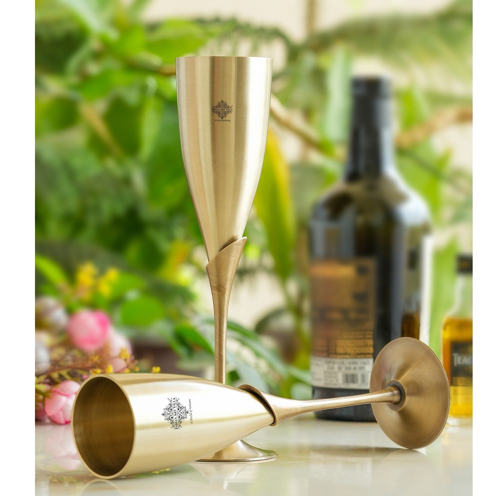Handmade Pure Brass Antique Finish Champagne Glass Set of 2